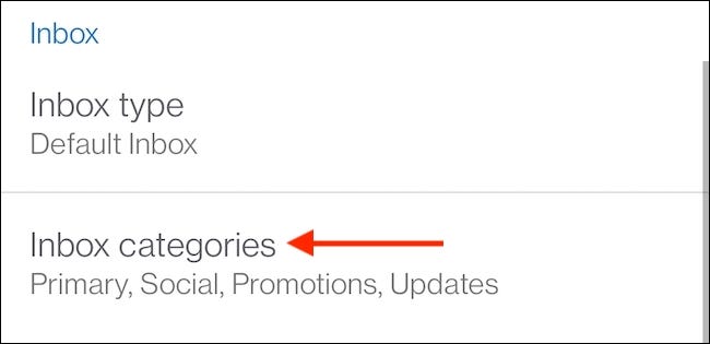 Na seção "Caixa de entrada", escolha "Categorias da caixa de entrada".