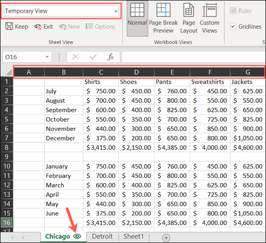 Visualização de planilha temporária no Excel