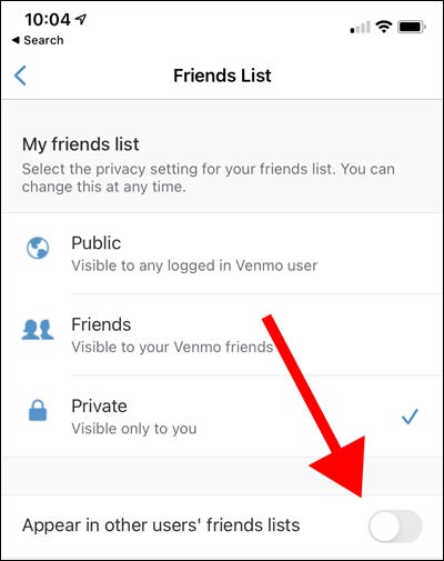 Venmo não apareça na lista de amigos de outros usuários