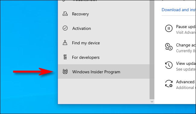 Selecione “Programa Windows Insider” na barra lateral.