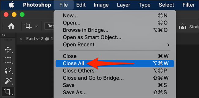 Selecione "Arquivo> Fechar tudo" no Photoshop.