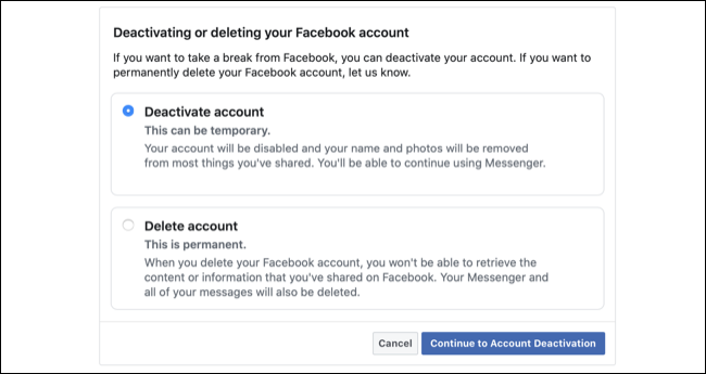 Desativar conta do Facebook