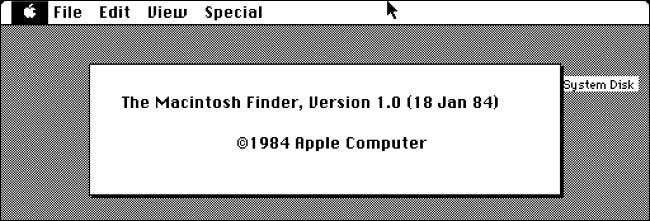 A caixa Macintosh Finder 1.0 "Sobre".