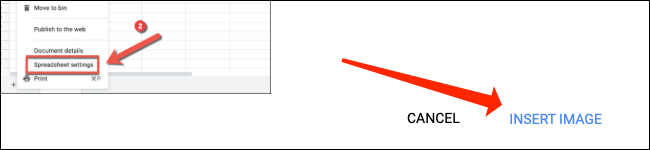 Clique em "Inserir imagem" para adicionar uma imagem dentro de uma célula no Planilhas Google.