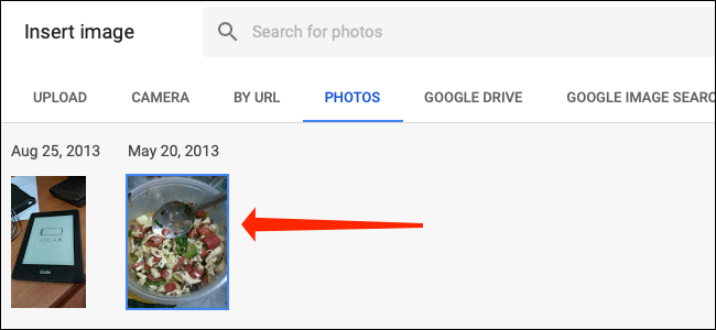 Selecione uma imagem do Google Fotos no Planilhas Google.