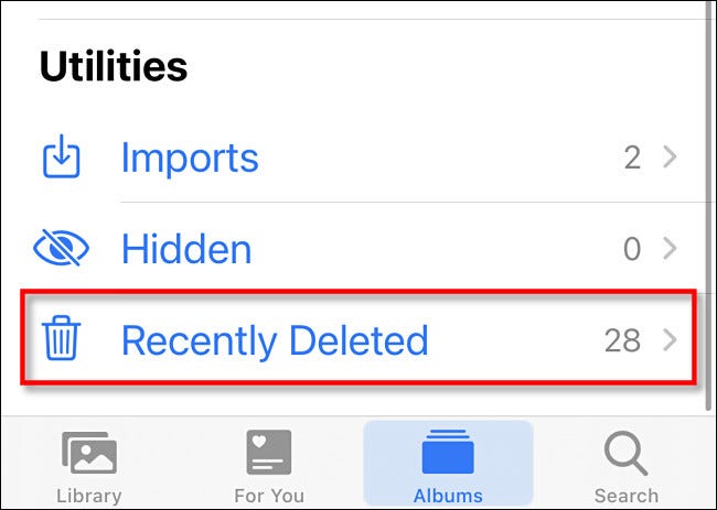 Em Fotos, toque em "Excluídas recentemente".