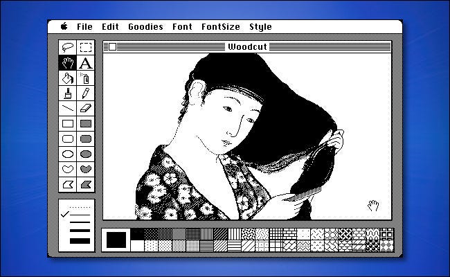 Um exemplo de MacPaint em execução no System 1.0 em um Mac.