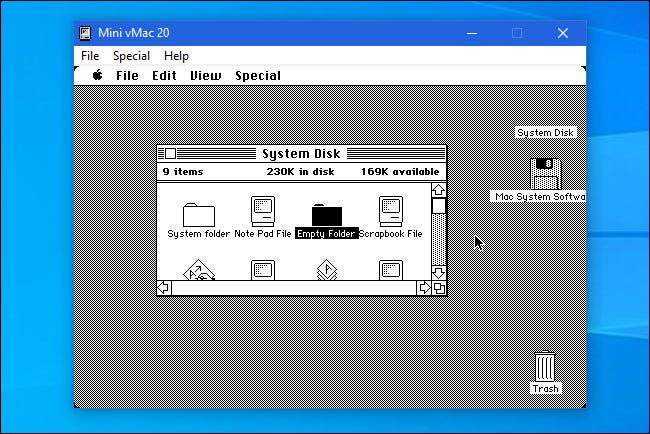 O emulador Mini vMac em execução no Windows 10.