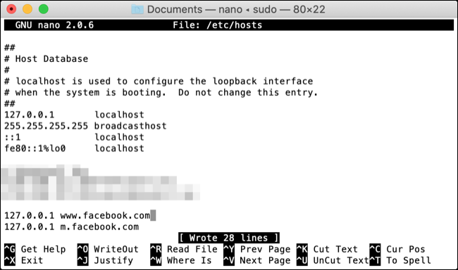 Editar arquivo de hosts com nano no macOS