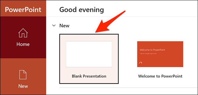 Selecione "Apresentação em branco" na janela do PowerPoint.