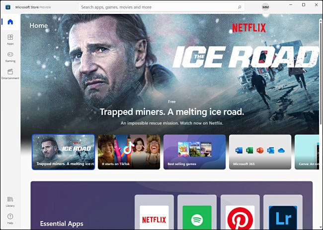 Uma visão geral do Windows 11 Microsoft Store Preview.