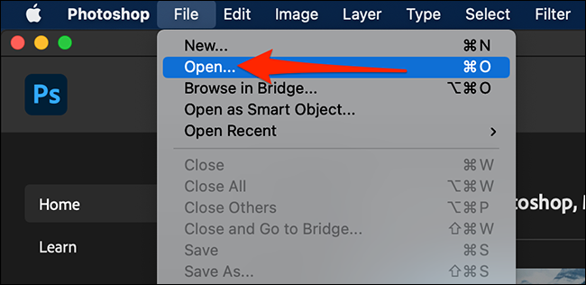 Selecione "Arquivo> Abrir" no Photoshop.