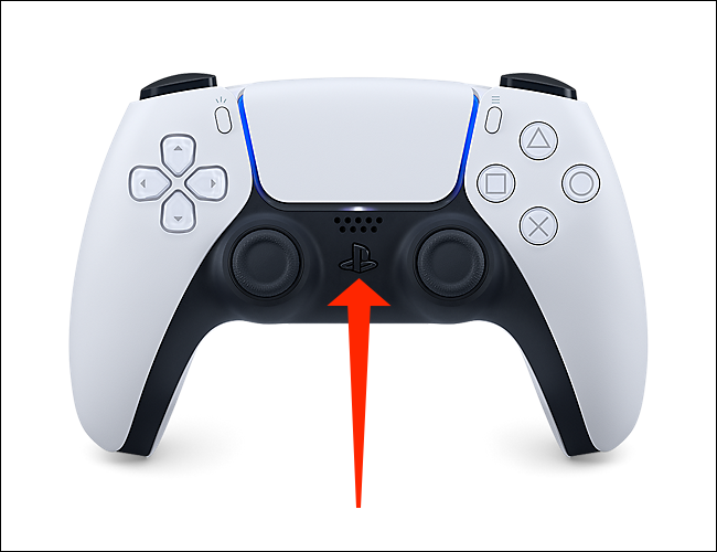 O botão PlayStation no controlador DualSense