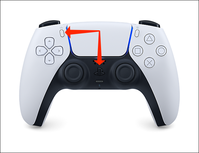 Segure o botão PlayStation e o botão Criar para colocar o controlador PS5 no modo de emparelhamento Bluetooth