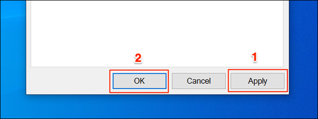 Selecione "Aplicar" seguido de "OK" na janela "Propriedades" do Edge.