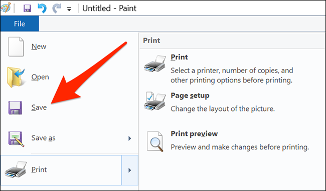 Selecione "Arquivo> Salvar" no Paint.