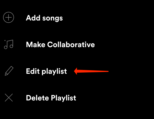 Toque em "Editar lista de reprodução" para alterar a imagem da lista de reprodução no Spotify para Android.