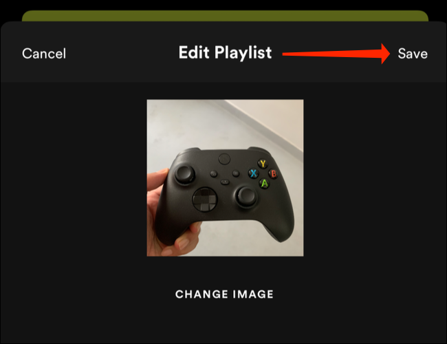 Toque em "Salvar" para alterar a imagem da lista de reprodução do Spotify no iPhone.