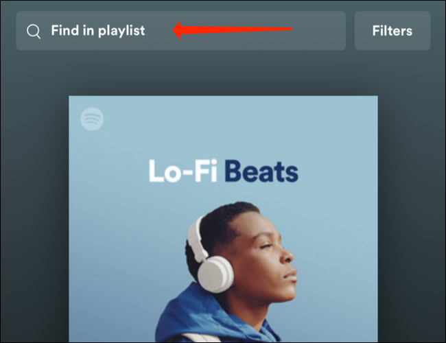 Clique em "Encontrar na lista de reprodução" para pesquisar músicas nas listas de reprodução do Spotify no iPhone.