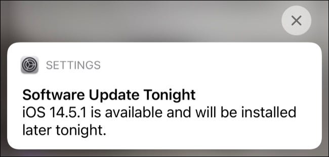 Notificação de atualização do sistema iOS