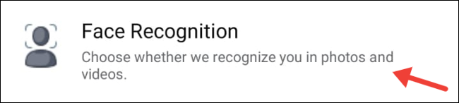 Visite a configuração de reconhecimento facial no aplicativo do Facebook