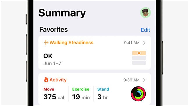 Métrica de estabilidade de caminhada no aplicativo Apple Health.