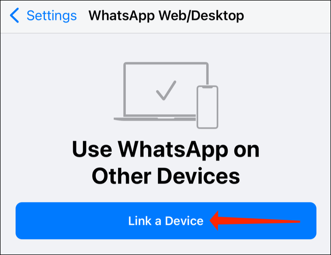 Toque em "Vincular um dispositivo" para terminar de fazer login no WhatsApp na área de trabalho.