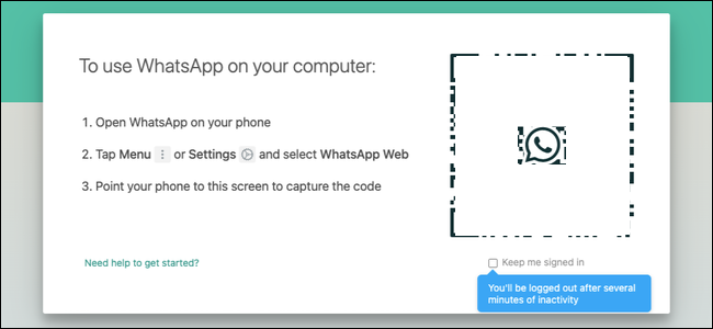 A tela de login no aplicativo WhatsApp para Mac.