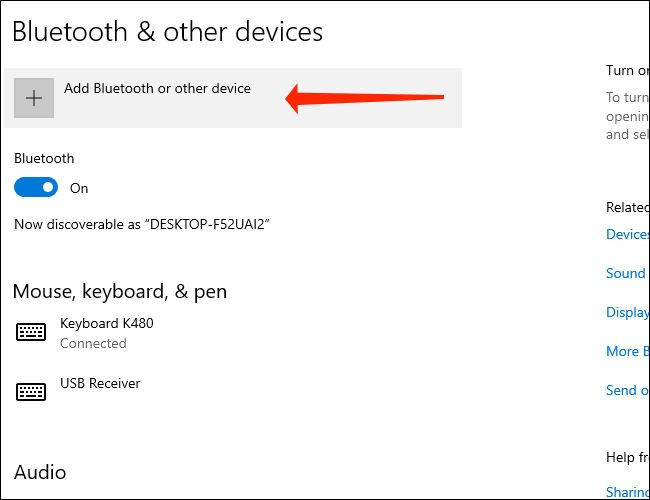 Clique em Adicionar Bluetooth e outros dispositivos para emparelhar um dispositivo Bluetooth com seu PC Windows 10