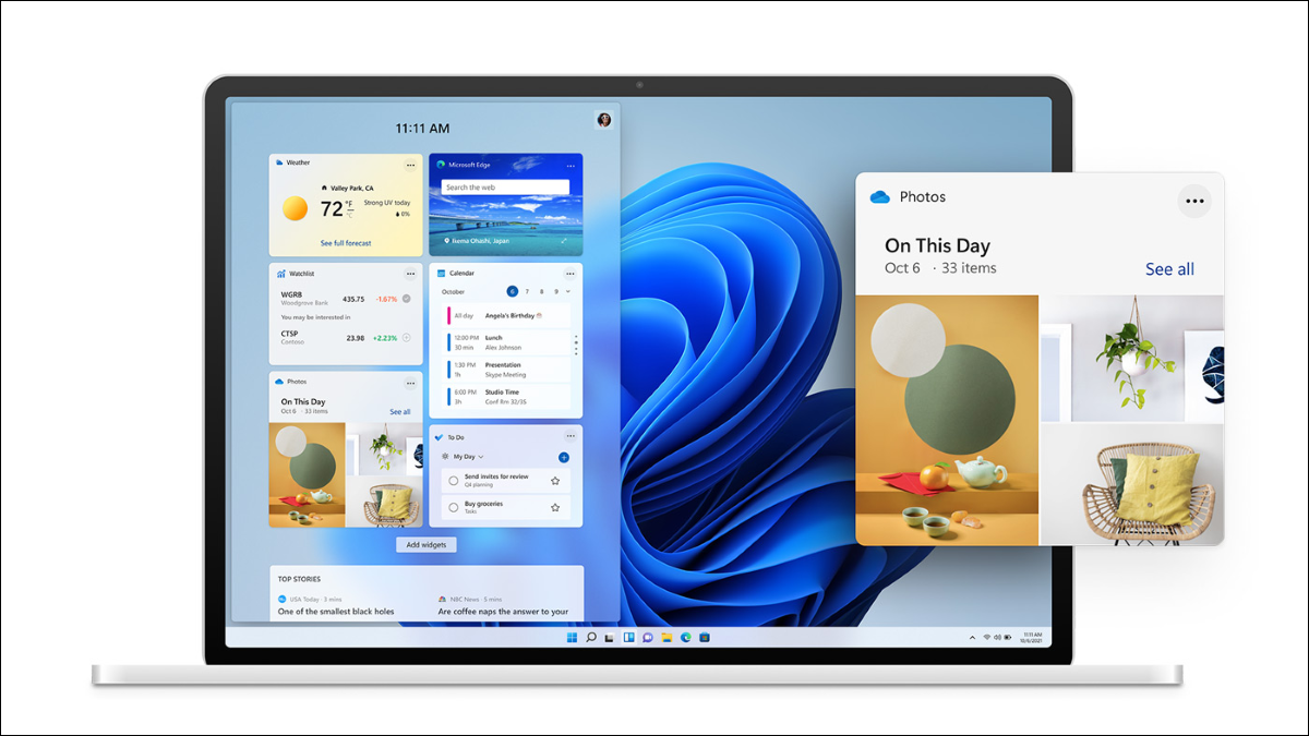 Widgets em um laptop com Windows 11