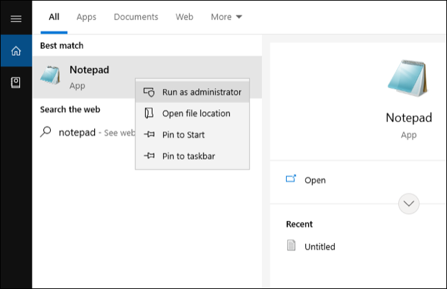 Execute o Bloco de Notas como Administrador