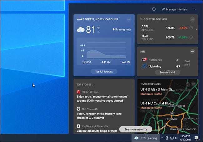 O widget da barra de tarefas de notícias e informações do Windows 10