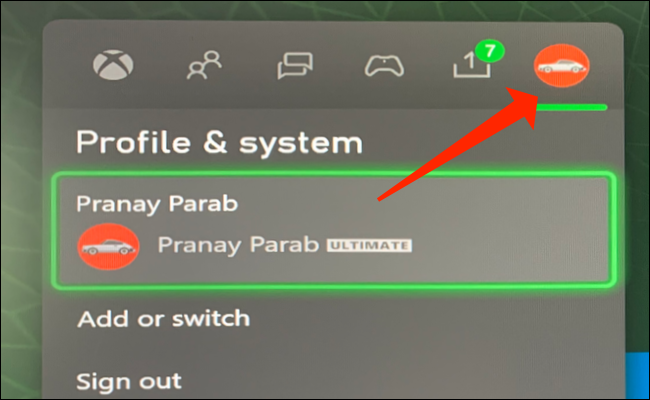 Selecione a guia de configurações "Perfil e Sistema" na barra lateral do Xbox.