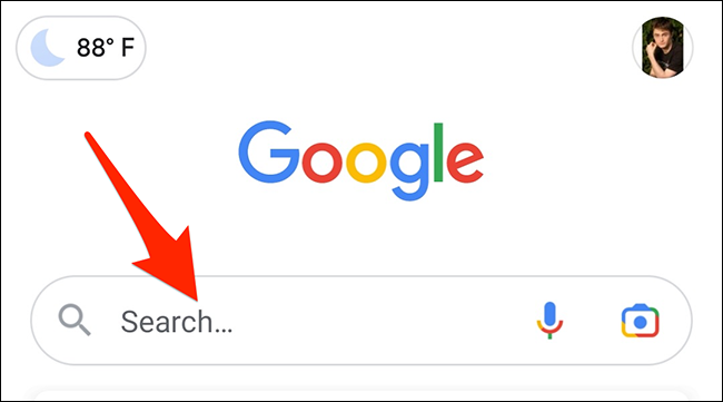 Toque na caixa de pesquisa no Google app.