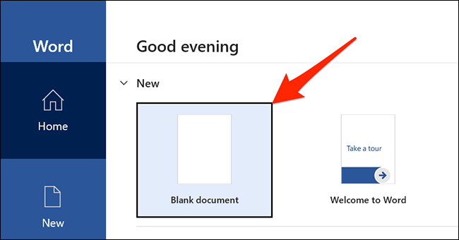 Clique em "Documento em branco" na interface principal do Word.