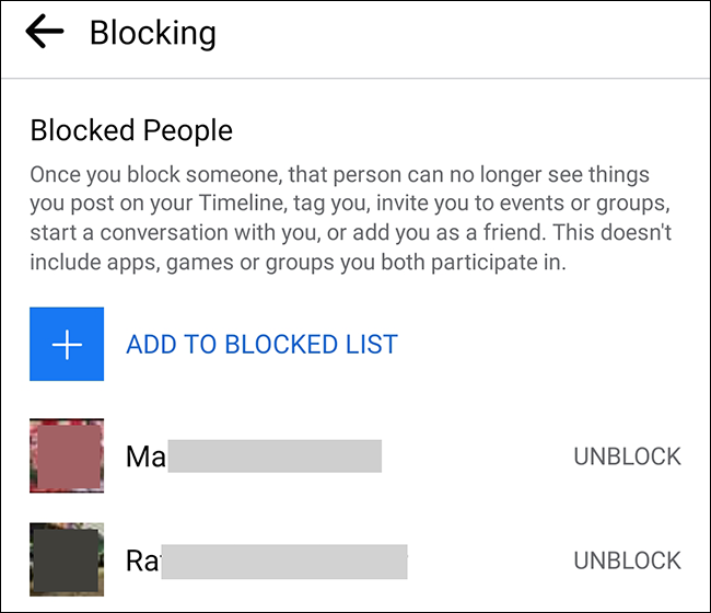 Toque em "Desbloquear" para desbloquear um usuário no aplicativo do Facebook.