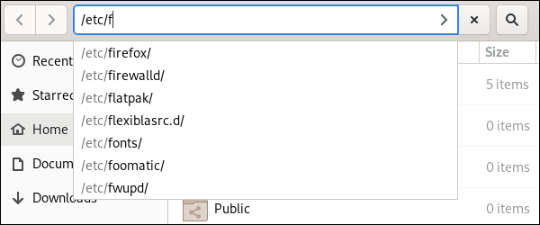 Preenchimento de tabulação no navegador de arquivos