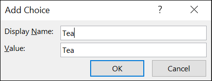 Digite o nome do item no campo "Nome para exibição" e clique em "OK".