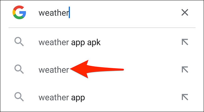 Pesquise por "clima" no Google app.