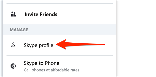 Selecione "Perfil do Skype" no aplicativo Skype.