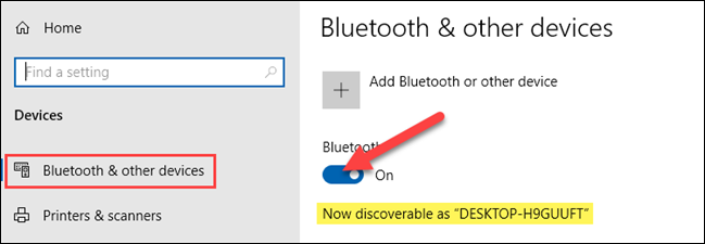 Abra o menu Bluetooth em seu computador Windows e habilite a configuração