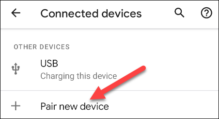 Abra o menu Bluetooth no Android e toque no botão "Parear Novo Dispositivo"