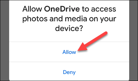 Permita a permissão do OneDrive para acessar o armazenamento do seu dispositivo