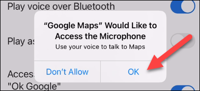 Conceda ao aplicativo permissão para usar o microfone do seu iPhone tocando no botão "OK"