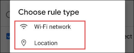 escolha wi-fi ou local para o gatilho