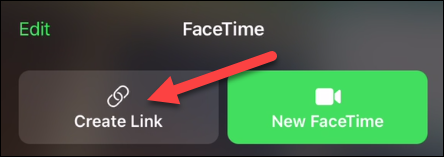 Toque no botão "Criar link" no aplicativo FaceTime para iPhone e iPad.