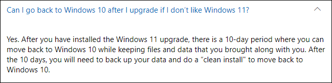 Posso voltar para o Windows 10 após a atualização se não gostar do Windows 11?
