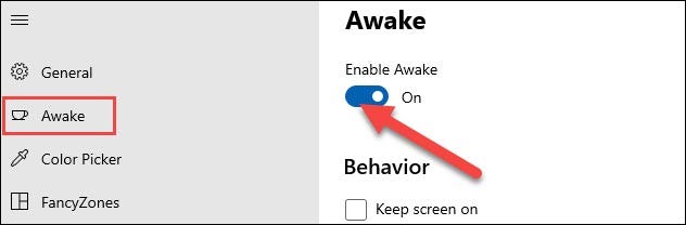 Selecione "Despertar" no menu da barra lateral e ative "Ativar Despertar".