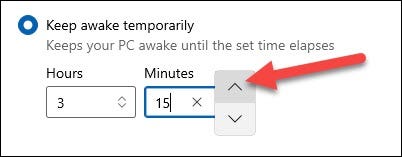 Se você selecionar o modo temporário, pode usar as caixas abaixo para selecionar as horas e os minutos.