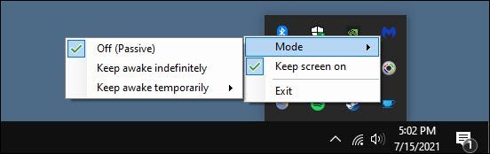 Um pequeno menu será aberto e você pode selecionar "Manter a tela ligada" e passar o mouse em "Modo" para alternar o modo aqui.